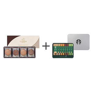 ゴディバ ラングドシャクッキーアソートメント8枚入とスターバックス プレミアムミックスギフトB
