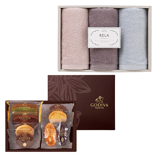 ゴディバ パティスリーアソートメント8個入とリラホーム フェイスタオル3枚セット