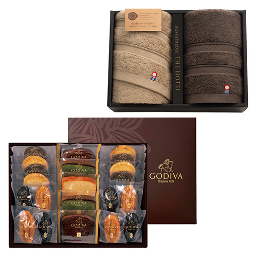 ゴディバ パティスリーアソートメント21個入とTHE HOTEL フェイスタオル2枚セット