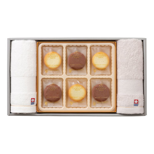 ゴディバ ショコラ＆ブラン ラングドシャクッキー18枚入と今治フェイスタオル2枚