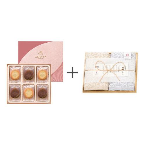 ゴディバ ショコラ&ブラン ラングドシャクッキーアソートメント18枚入と今治謹製 紋織タオル フェイスタオル2枚セット