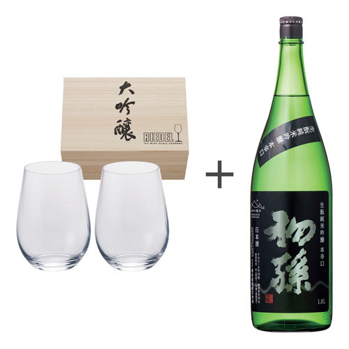リーデル ペア大吟醸グラス(木箱入り)と山形の極み 初孫 純米吟醸本辛口