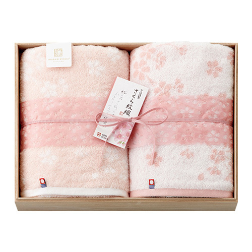 長﨑堂 名入れカステーラ桐箱入と 今治謹製 さくら紋織 バスタオル2枚セット
