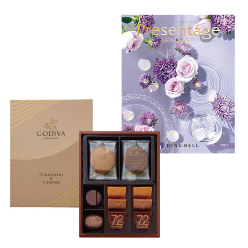 ゴディバ クッキー4枚＆チョコレートアソートメント8粒とカタログギフト プレゼンテージ ビオラ