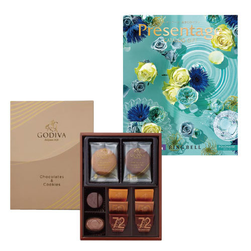 ゴディバ クッキー4枚＆チョコレートアソートメント8粒とカタログギフト プレゼンテージ ポロネーズ