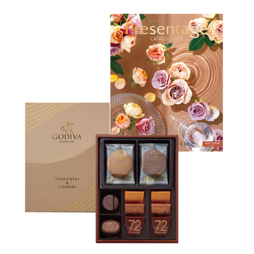 ゴディバ クッキー4枚＆チョコレートアソートメント8粒とカタログギフト プレゼンテージ ノクターン