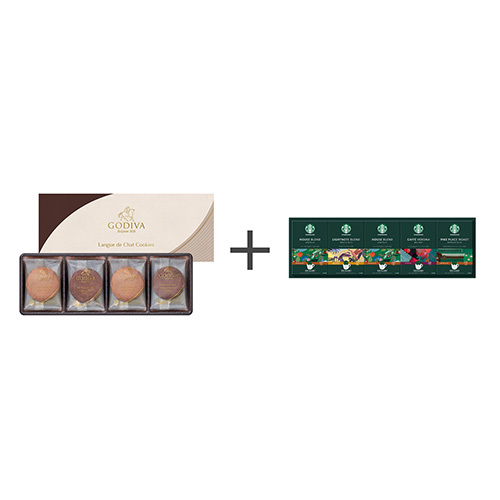 ゴディバ ラングドシャクッキーアソートメント8枚入とスターバックス オリガミ パーソナルドリップコーヒーギフトC