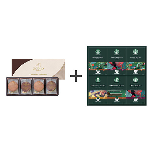 ゴディバ ラングドシャクッキーアソートメント8枚入とスターバックス オリガミ パーソナルドリップコーヒーギフトD