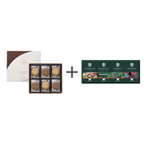ゴディバ ラングドシャクッキーアソートメント18枚入とスターバックス オリガミ パーソナルドリップコーヒーギフトB