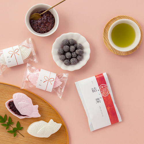 山田園 名入れ 祝いタイ最中＆豆菓子と静岡茶